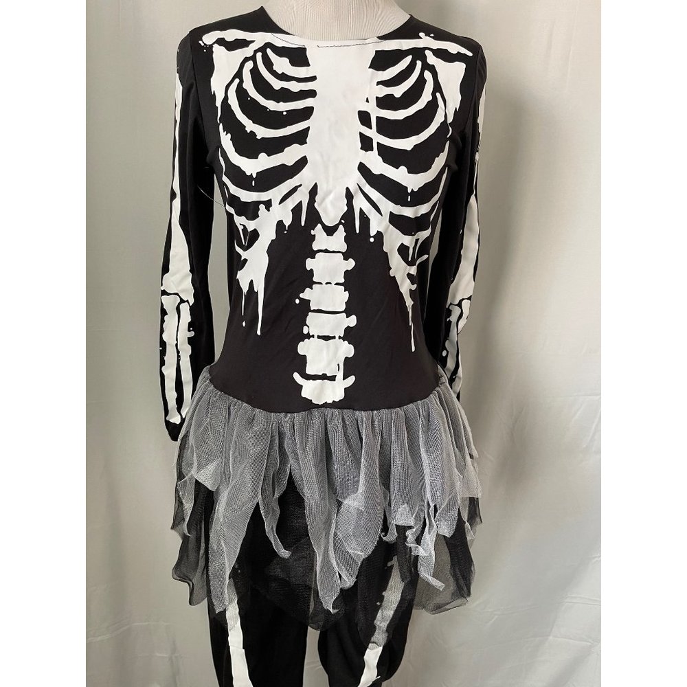 Girls Black/White Skeleton Tulle Bottom Top & Pant Halloween Costume - Picture 2 of 12